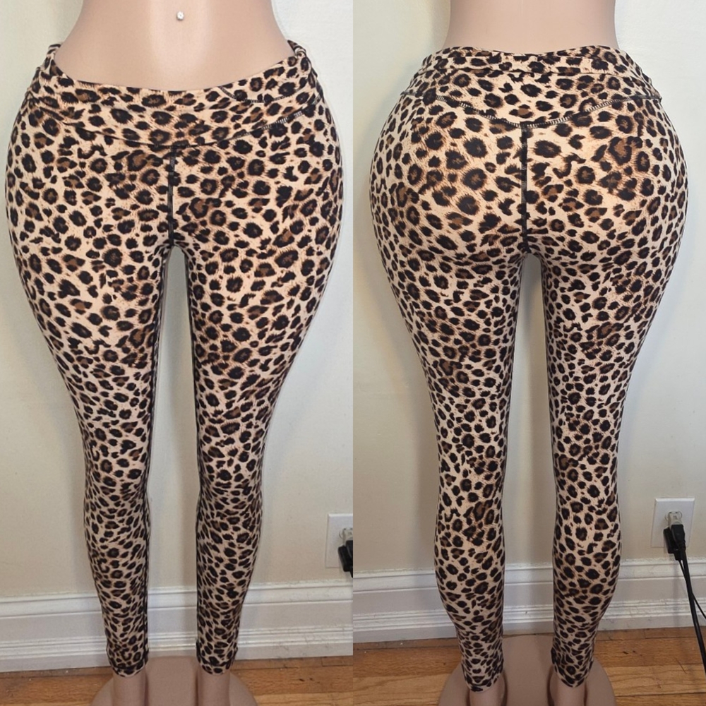 Leopard Print Leggings - Beige and Black